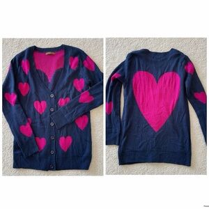 Valentine Hearts Love Sweetheart Cardigan Sweater The Classic Navy Pink Size L